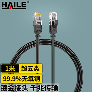 HAILE 海乐 超五类网线 网络跳线 HT-220H-1M 无氧铜线芯 非屏蔽 线缆 黑色1米
