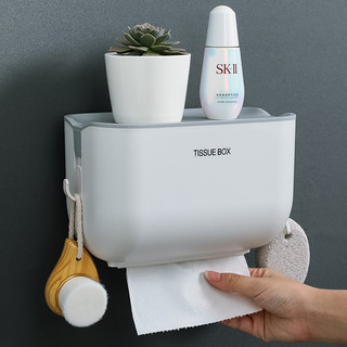 小钰头 卫生间浴室卫生纸盒纸巾厕纸置物架用免打孔厕所防水抽纸卷纸筒 白色