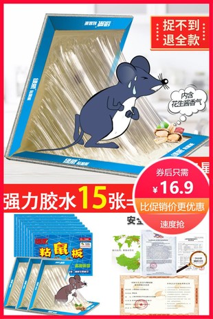 【补贴价:16.9元】 捕鼠神器加诱饵强力粘鼠板15张