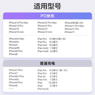 PISEN 品胜 苹果数据线PD快充20W Type-C to Lightning充电器线USB-C 适用iPhone13/12ProMax/11/Xs/8P 0.25米短线