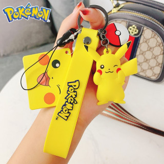 Pokemon 宝可梦 公仔挂件 手机挂绳短款 可爱动漫卡通钥匙扣挂件 卖萌皮卡丘扁平款
