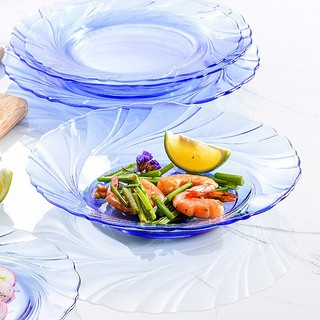 DURALEX 多莱斯 法国进口 钢化玻璃 餐盘餐具 西餐盘牛排盘 菜盘饺子盘 浅蓝色*1花纹款