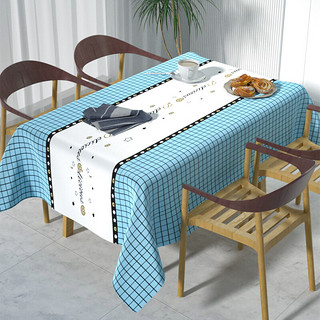 登比 桌布北欧风防水防油防烫免洗PEVA餐桌布家用茶几台布书桌垫野餐布137*180cm蓝色格子