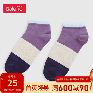 Baleno 班尼路 2022秋季新款女式三段拼色舒适短袜四季可穿女士短袜 138P 雾蓝紫色 均码